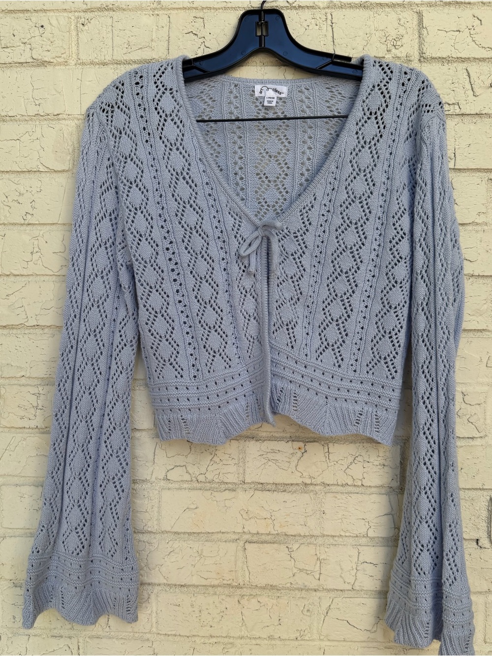 Art Class Blue Pointelle Tie Front Cropped Cardigan Girls L 10/12